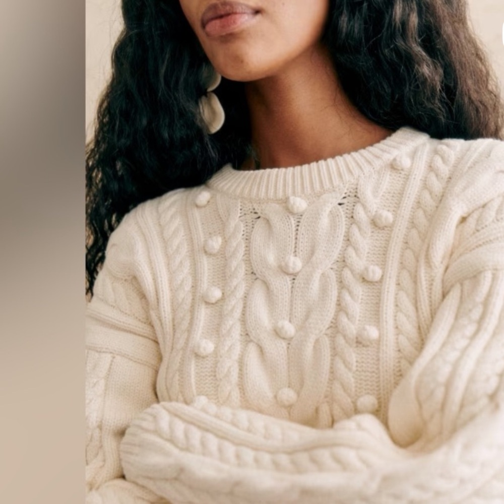 Sezane Cream Cable Knit Sweater